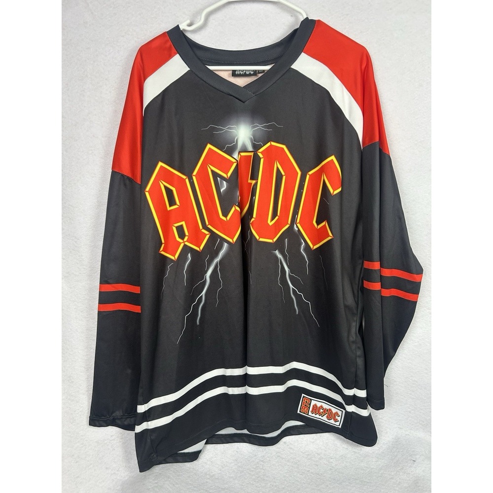 AC/DC Hockey Jersey Mens XL Black Red 1973 Logo Graphic Band Tour Pullover